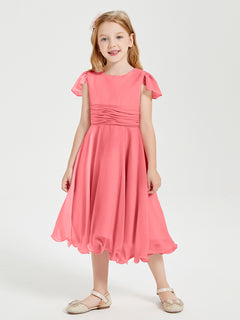 Chiffon Tea Length Junior Bridesmaid Dresses Watermelon