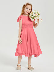 Chiffon Tea Length Junior Bridesmaid Dresses Watermelon