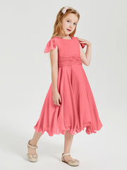 Chiffon Tea Length Junior Bridesmaid Dresses Watermelon