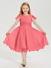 Chiffon Tea Length Junior Bridesmaid Dresses Watermelon
