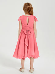 Chiffon Tea Length Junior Bridesmaid Dresses Watermelon