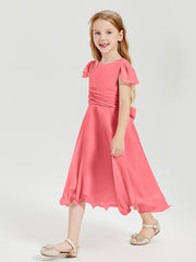 Chiffon Tea Length Junior Bridesmaid Dresses Watermelon