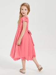 Chiffon Tea Length Junior Bridesmaid Dresses Watermelon