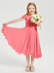 Chiffon Tea Length Junior Bridesmaid Dresses Watermelon