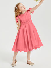Chiffon Tea Length Junior Bridesmaid Dresses Watermelon