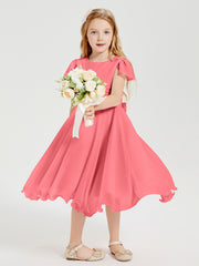 Chiffon Tea Length Junior Bridesmaid Dresses Watermelon
