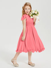 Chiffon Tea Length Junior Bridesmaid Dresses Watermelon