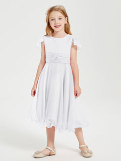 Chiffon Tea Length Junior Bridesmaid Dresses White