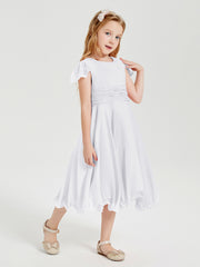 Chiffon Tea Length Junior Bridesmaid Dresses White