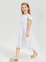 Chiffon Tea Length Junior Bridesmaid Dresses White