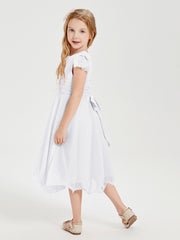 Chiffon Tea Length Junior Bridesmaid Dresses White