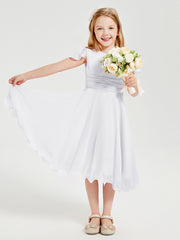 Chiffon Tea Length Junior Bridesmaid Dresses White