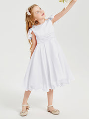 Chiffon Tea Length Junior Bridesmaid Dresses White