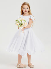 Chiffon Tea Length Junior Bridesmaid Dresses White