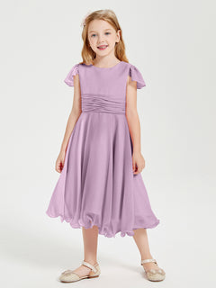 Chiffon Tea Length Junior Bridesmaid Dresses Wisteria