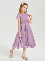 Chiffon Tea Length Junior Bridesmaid Dresses Wisteria