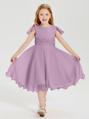 Chiffon Tea Length Junior Bridesmaid Dresses Wisteria
