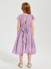 Chiffon Tea Length Junior Bridesmaid Dresses Wisteria