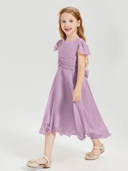 Chiffon Tea Length Junior Bridesmaid Dresses Wisteria