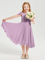 Chiffon Tea Length Junior Bridesmaid Dresses Wisteria