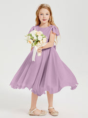 Chiffon Tea Length Junior Bridesmaid Dresses Wisteria