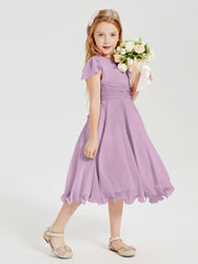 Chiffon Tea Length Junior Bridesmaid Dresses Wisteria