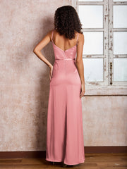 Sheath/Column Cowl Neck Satin Dresses with Slit Flamingo