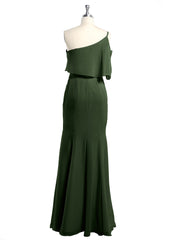 Mermaid Chiffon One Strap Dress with Slit Olive Green