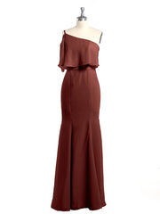 Mermaid Chiffon One Strap Dress with Slit Terracotta