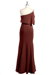 Mermaid Chiffon One Strap Dress with Slit Terracotta