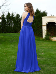 Sleeveless Halter Floor-length Lace Dress Royal Blue