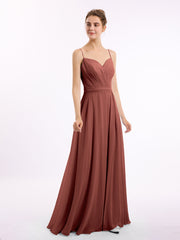 Full-length Spaghetti Straps Chiffon Gown Terracotta