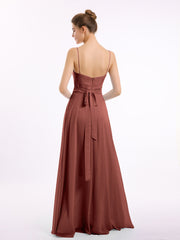 Full-length Spaghetti Straps Chiffon Gown Terracotta
