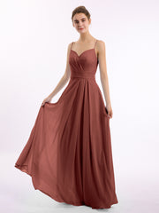 Full-length Spaghetti Straps Chiffon Gown Terracotta