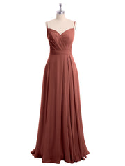 Full-length Spaghetti Straps Chiffon Gown Terracotta