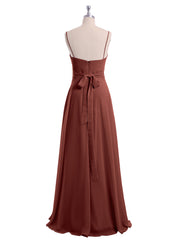 Full-length Spaghetti Straps Chiffon Gown Terracotta