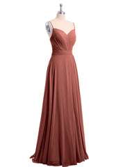 Full-length Spaghetti Straps Chiffon Gown Terracotta