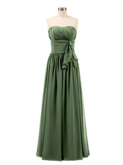 Strapless Chiffon Full Length Gowns Olive Green