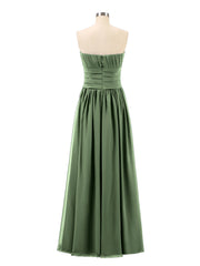 Strapless Chiffon Full Length Gowns Olive Green