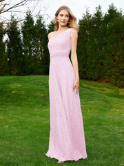 One Shoulder Sleeveless Lace Dress With Sash Blushing Pink Plus Size