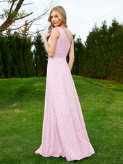 One Shoulder Sleeveless Lace Dress With Sash Blushing Pink