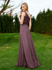 One Shoulder Sleeveless Lace Dress With Sash Cabernet