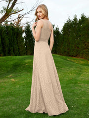 One Shoulder Sleeveless Lace Dress With Sash Champagne