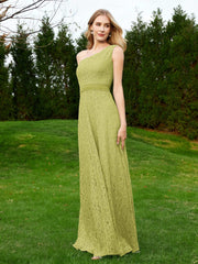 One Shoulder Sleeveless Lace Dress With Sash Clover