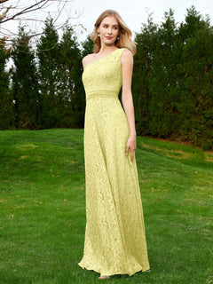 One Shoulder Sleeveless Lace Dress With Sash Daffodil