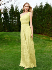 One Shoulder Sleeveless Lace Dress With Sash Daffodil