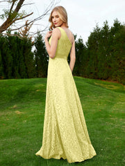 One Shoulder Sleeveless Lace Dress With Sash Daffodil