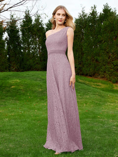 One Shoulder Sleeveless Lace Dress With Sash Dusk