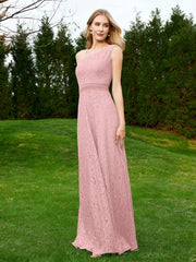 One Shoulder Sleeveless Lace Dress With Sash Dusty Rose Plus Size