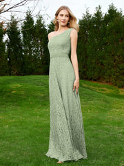 One Shoulder Sleeveless Lace Dress With Sash Dusty Sage Plus Size